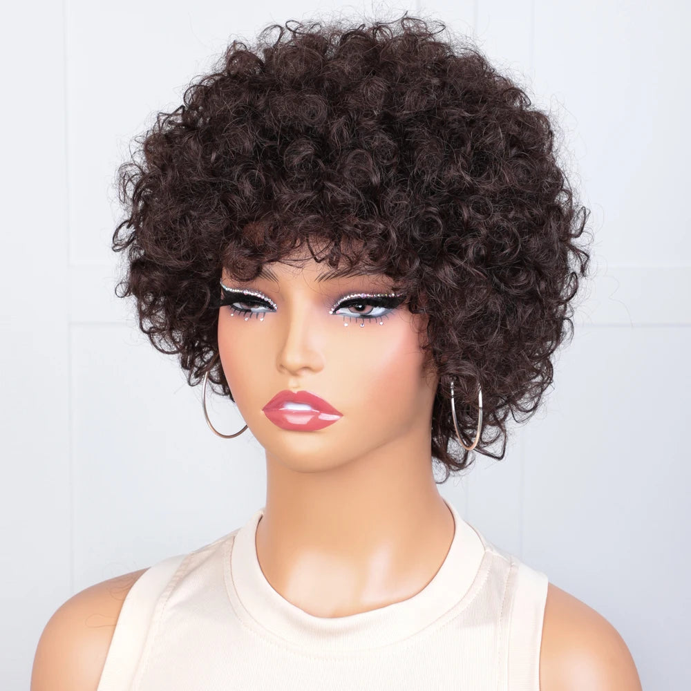 180D Curly Wig 100% Human Hair Wigs For Women With Big Bouncy Hair 8 Inch Afro Curly Wigs Pixie Cut Wig Brazilian Remy Hair