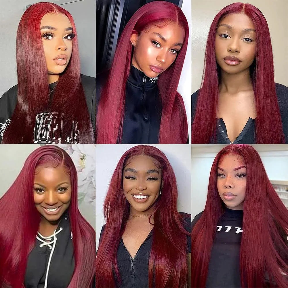 99J Burgundy Lace Front Wig Human Hair 13X4 Straight Red Colored Lace Frontal Human Hair Wigs for Women Lace Front Wig 13X6