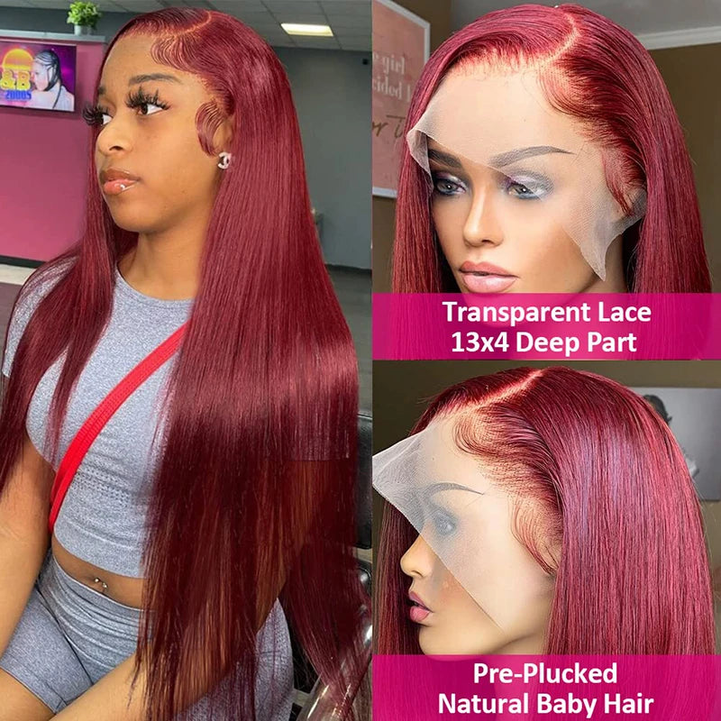 Burgundy 99j 13x4 13x6 Hd Lace Frontal Straight Hair Lace Front Wig Real Hair 4x4 Lace Closure wigs Female Real Brazilian Hair