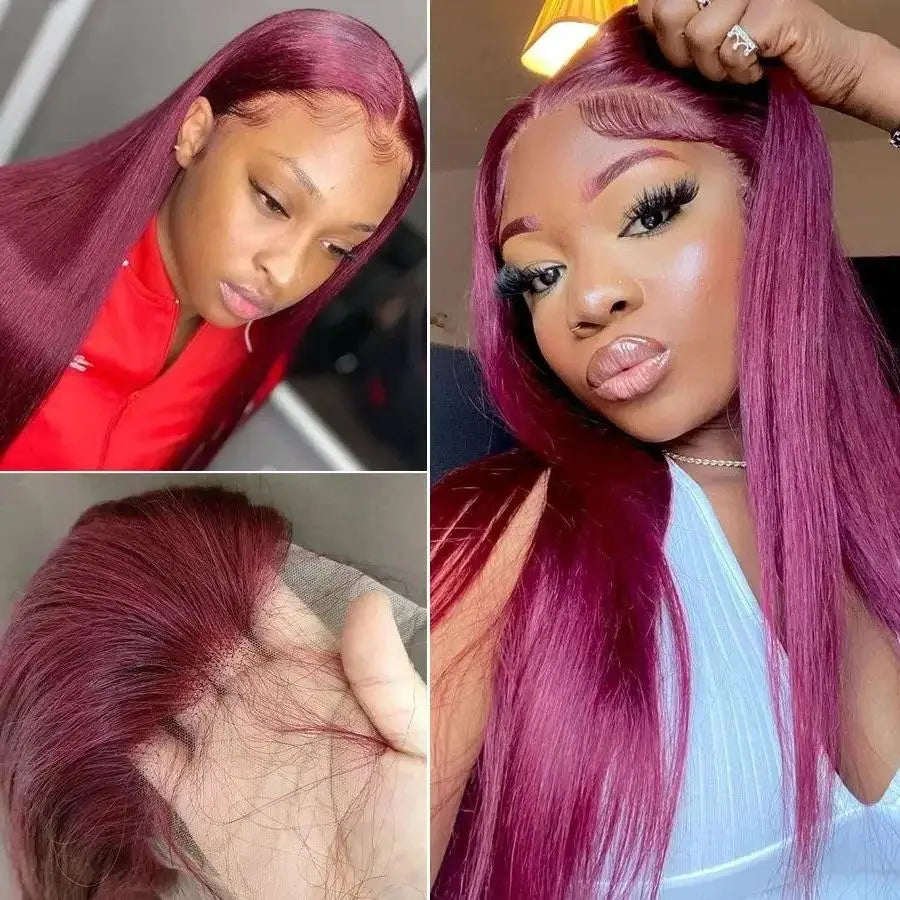 Burgundy 99j 13x4 13x6 Hd Lace Frontal Straight Hair Lace Front Wig Real Hair 4x4 Lace Closure wigs Female Real Brazilian Hair