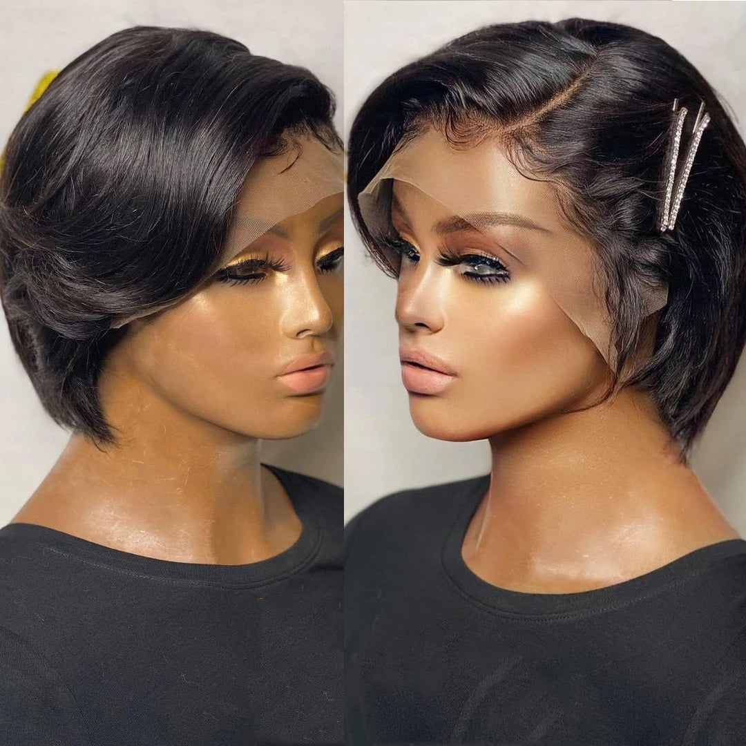 Short Bob Pixie Cut Wig Lace Frontal Straight Transparent Lace Front Human Hair Wigs For Black Women Preplucked Brazilian Hair