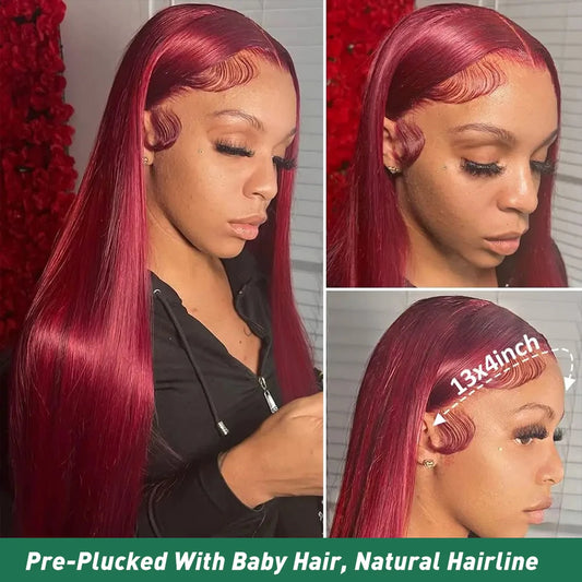99J Burgundy Lace Front Wig Human Hair 13X4 Straight Red Colored Lace Frontal Human Hair Wigs for Women Lace Front Wig 13X6