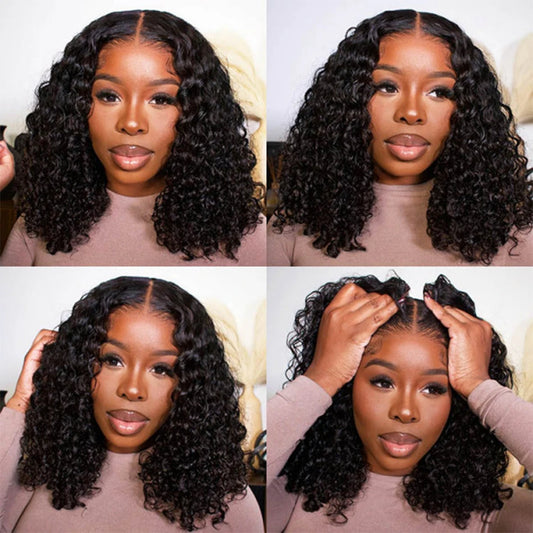 Glueless Wigs 12A Deep Wave 13x4 Short Lace Front Wig Bob Human Hair Wigs HD Transparent 180% Kinky Curly Frontal Wig For Women
