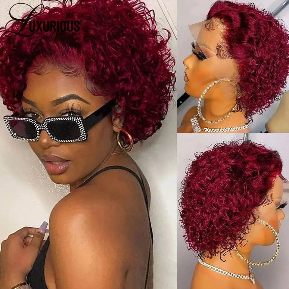 Pixie Cut Wigs Human HaiShort Curly Lace Front Human Hair Wigs For Women Brazilian Water Wave Bob Wig 13x1 Transparent Lace Wigs