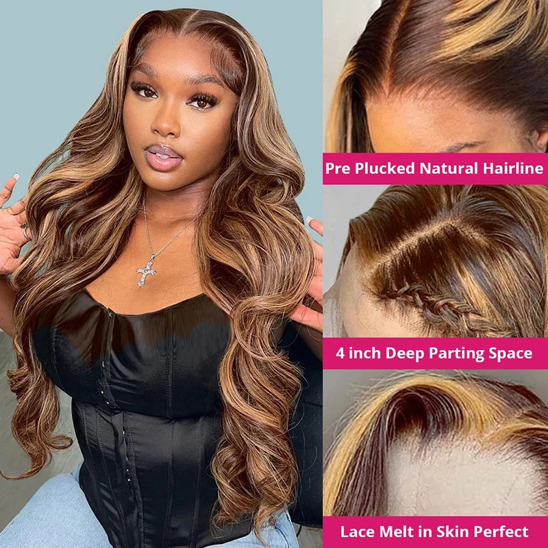 Highlight Wig Human Hair 13x4 13x6 Lace Frontal Wig Human Hair Wigs For Women 30 40 Inch Honey Blonde Body Wave Lace Front Wig