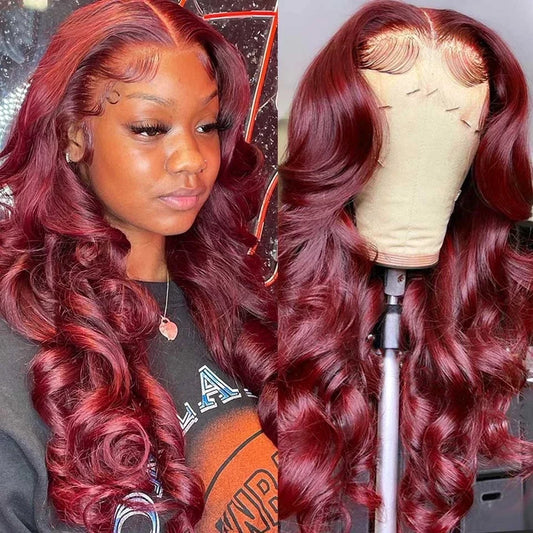 250% Body Wave Burgundy 13x6 Hd Lace Frontal Human Hair Wig For Women Glueless 99j Lace Front Brazilian Wigs On Sale Clearance
