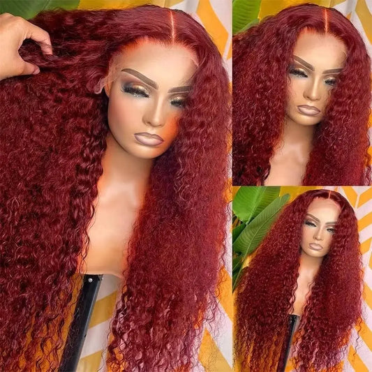 13x6 13x4 HD Deep Wave Lace Frontal Wig Colored Burgundy Lace Front Wig Brazilian Red 99J Curly Lace Front Human Hair Wigs