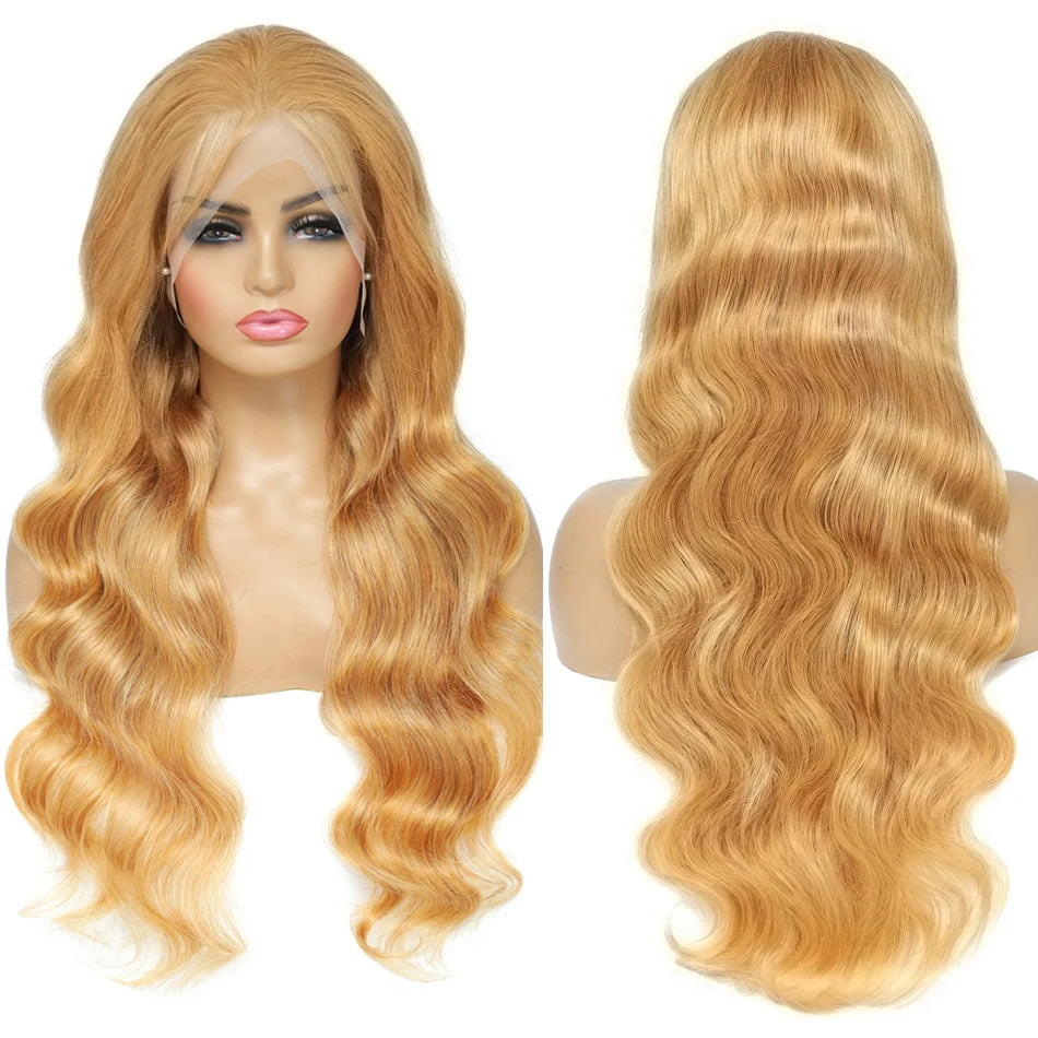 Honey Blonde Lace Front Human Hair Wigs PrePlucked Glueless Brazilian 27# Colored 13x4 Body Wave HD Lace Frontal Wigs On Sale