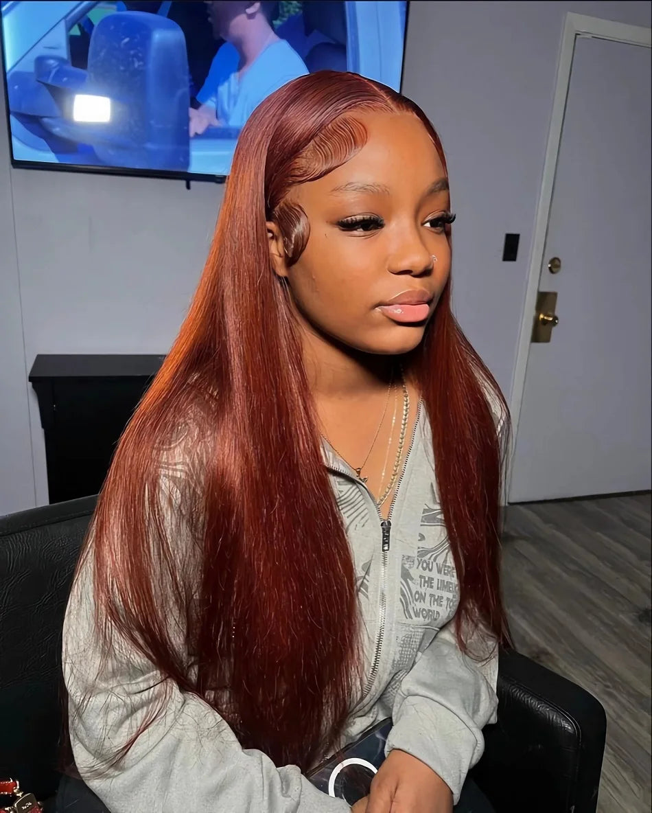 Reddish Brown 13x6 Lace Front Human Hair Wigs Pre Plucked Red Brown Straight 13x4 HD Lace frontal Wig Brazilian Glueless Hair