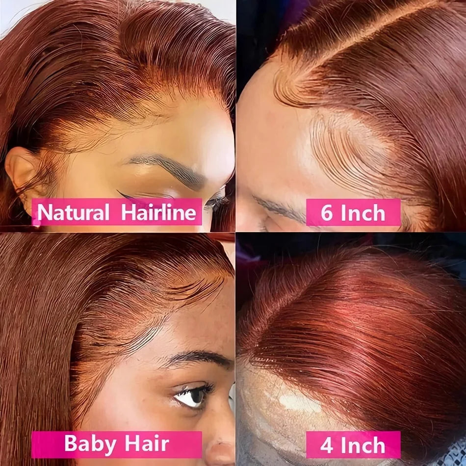 Reddish Brown 13x6 Lace Front Human Hair Wigs Pre Plucked Red Brown Straight 13x4 HD Lace frontal Wig Brazilian Glueless Hair