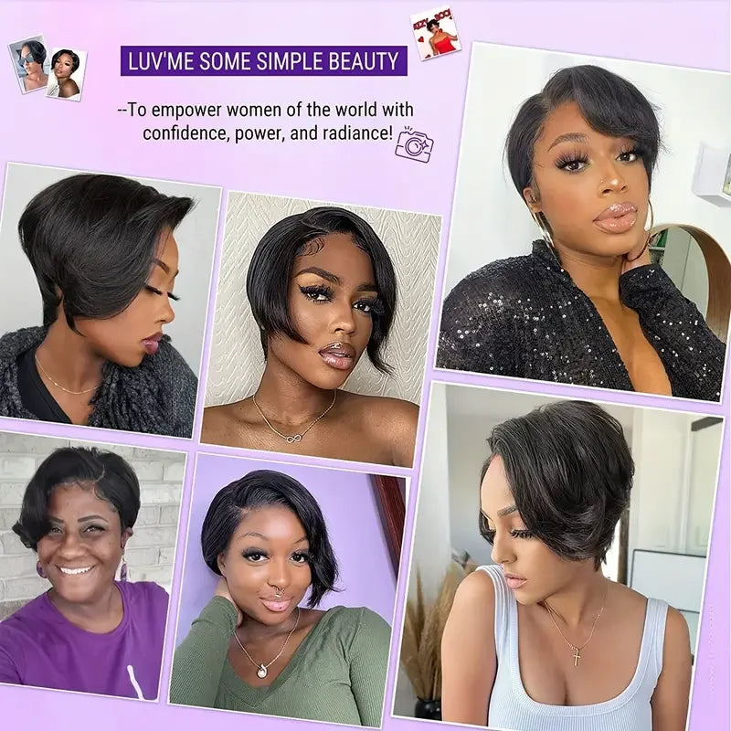 Short Pixie Cut Wigs Straight Human Hair Bob Wigs Brazilian Glueless 13*1 HD Transparent Lace Front Wigs For Women Natural Color