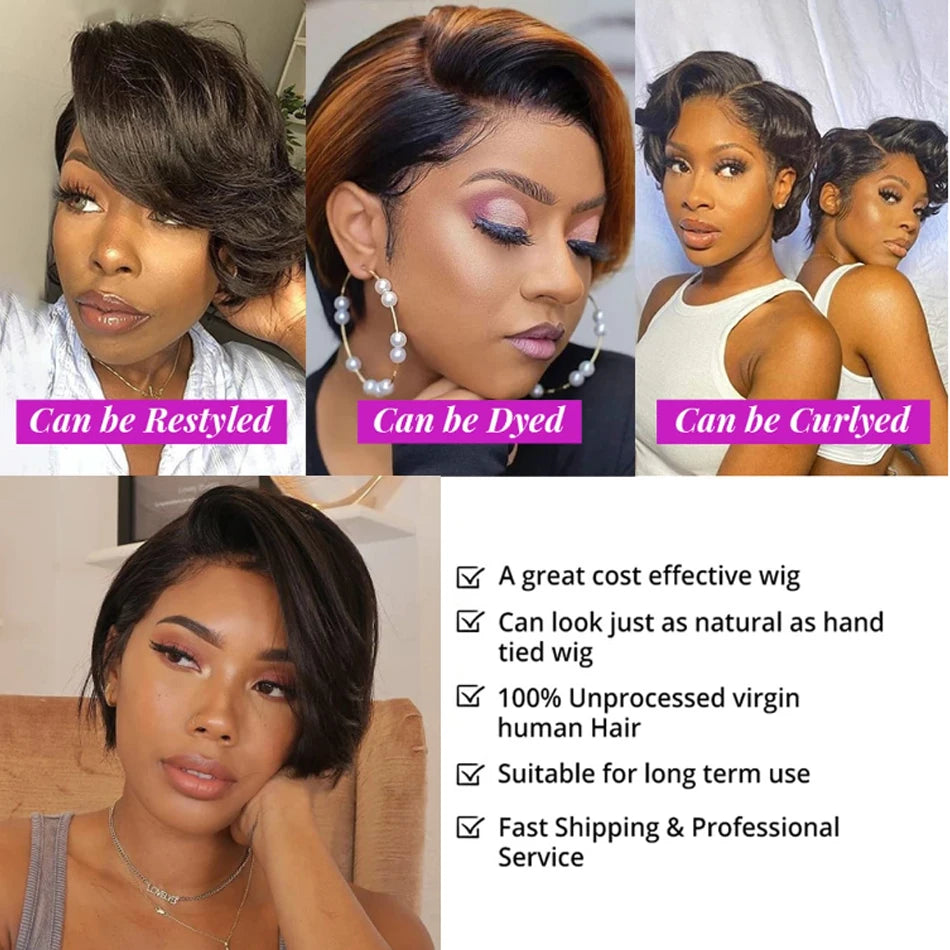 Pixie Cut Wig Transparent Human Hair Wigs For Women Straight Short Bob Wig 13X2 Lace Wig Brazilian Perruque 100% Cheveux Humain