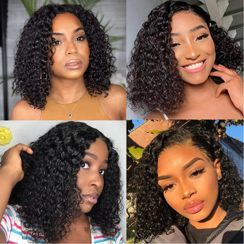 Glueless Wigs 12A Deep Wave 13x4 Short Lace Front Wig Bob Human Hair Wigs HD Transparent 180% Kinky Curly Frontal Wig For Women
