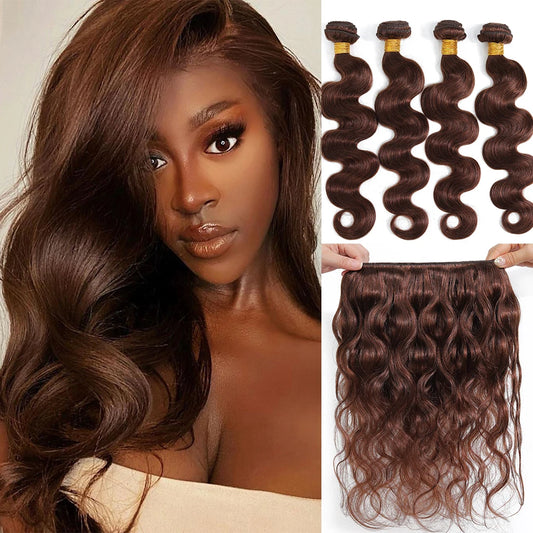 #4 Brown Brazilian Human Hair Bundles 100%  Natural Remy Hair Extensions For Women 1/3/4pcs Colored