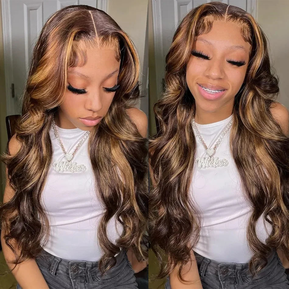 Blonde Highlight Body Wave Lace Front Human Hair Wig HD 13X4 13x6 Lace Frontal Human Hair Wigs For Women Hightlight 4/27 Wig